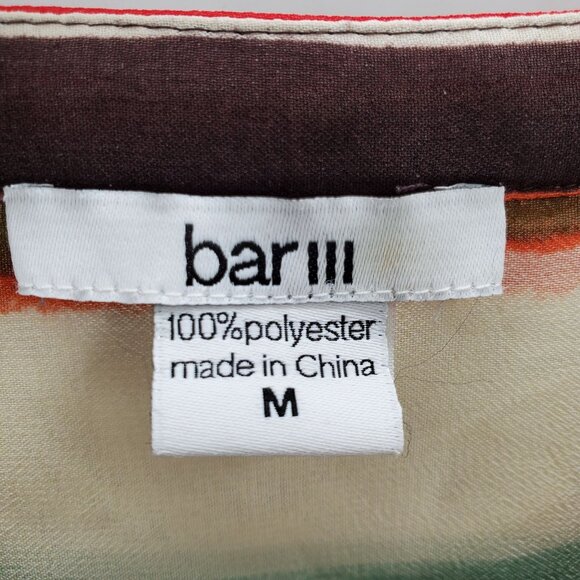 Bar III Womens M Multicolor Striped Button Front Long Sleeve Sheer Blouse Top - Picture 10 of 14